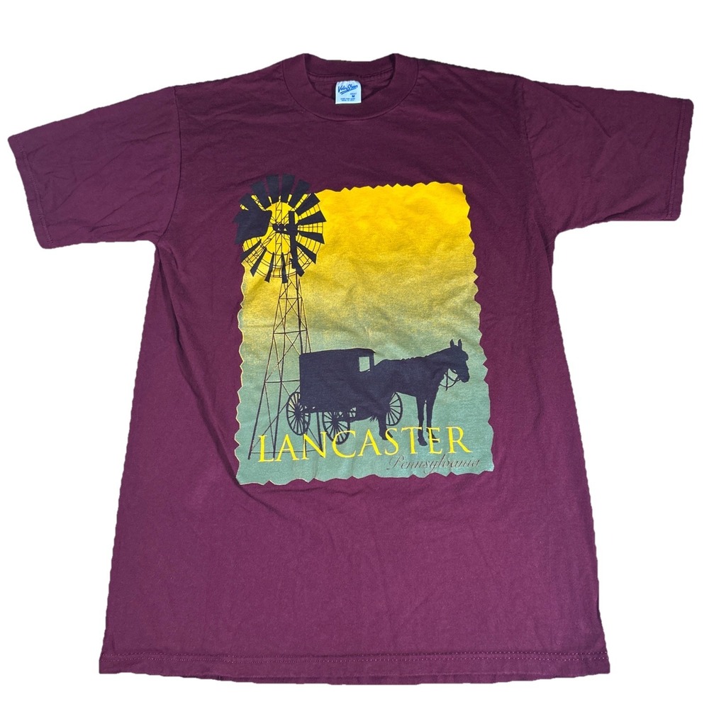 Vintage T-Shirt Adult M Burgundy Lancaster, PA Amish Destination Tee USA 90s